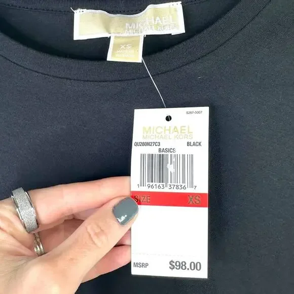 NEW Michael Michael Kors Basics Black Ruched Draped Asymmetrical Midi Dress XS - Picture 8 of 9